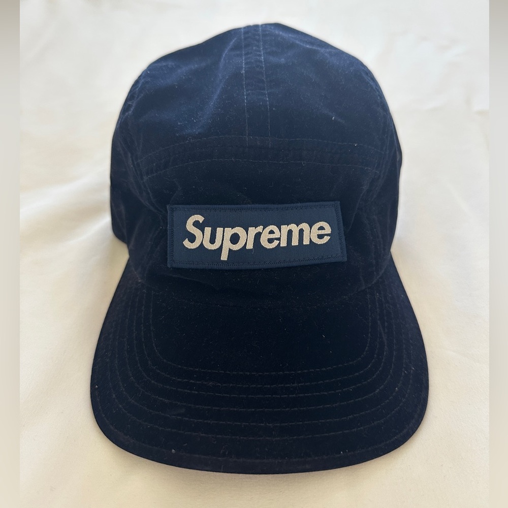 Supreme Navy Velvet Camp Hat